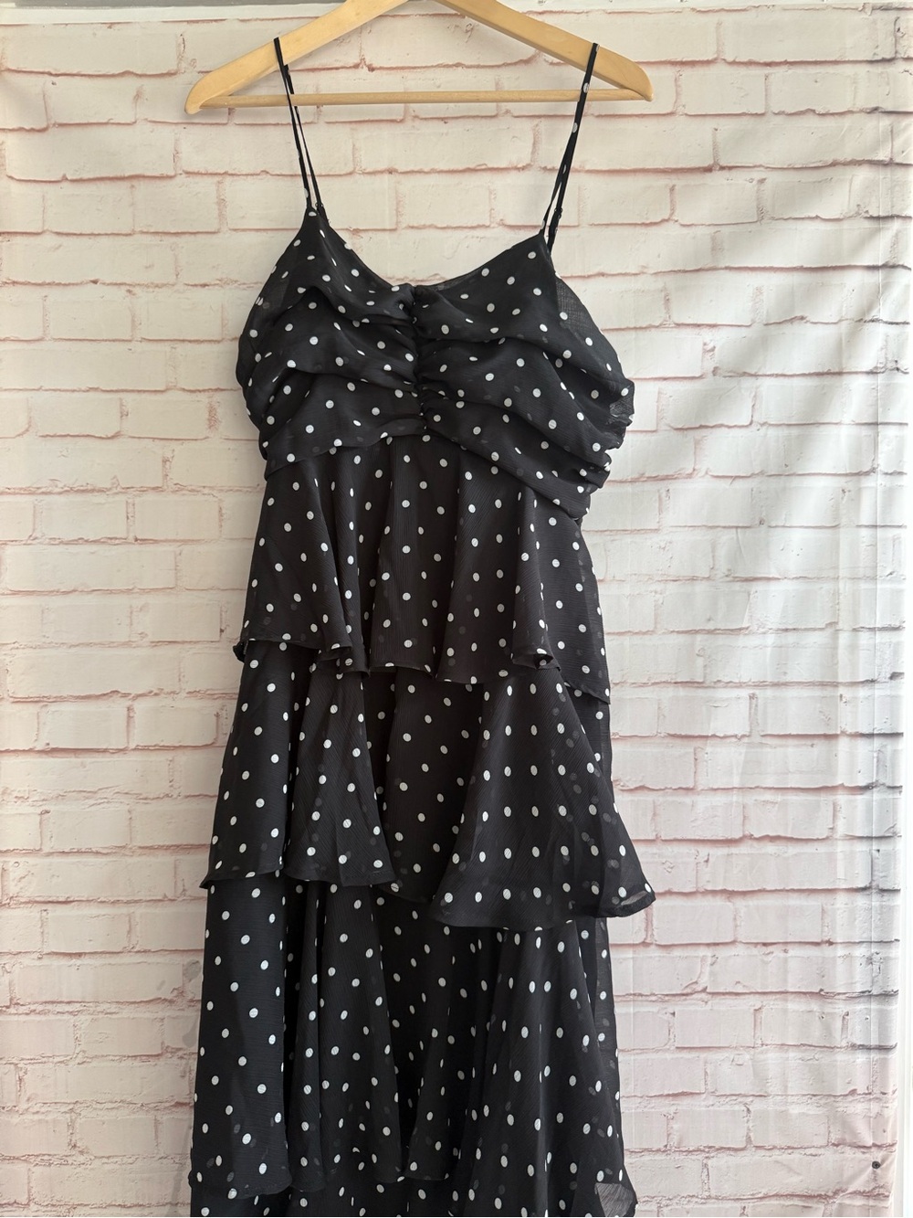 a new day Black Polka Dot Tiered Midi Dress